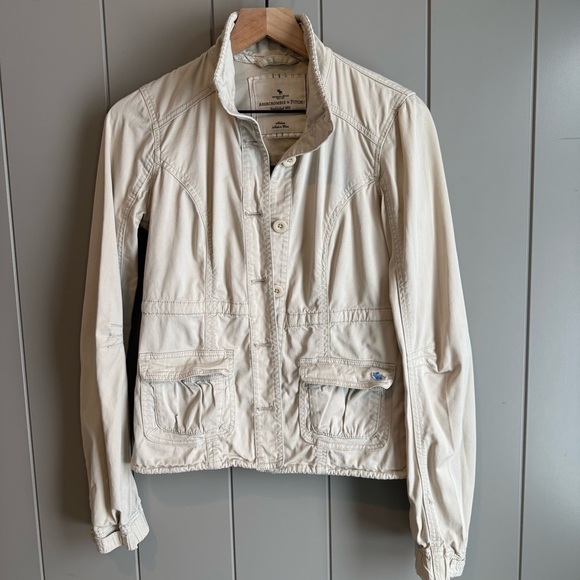 ABERCROMBIE FITCH Jackets & Blazers - Abercrombie & Fitch Womens Jacket Khaki Tan Canvas Utility Outerwear Blazer Med
